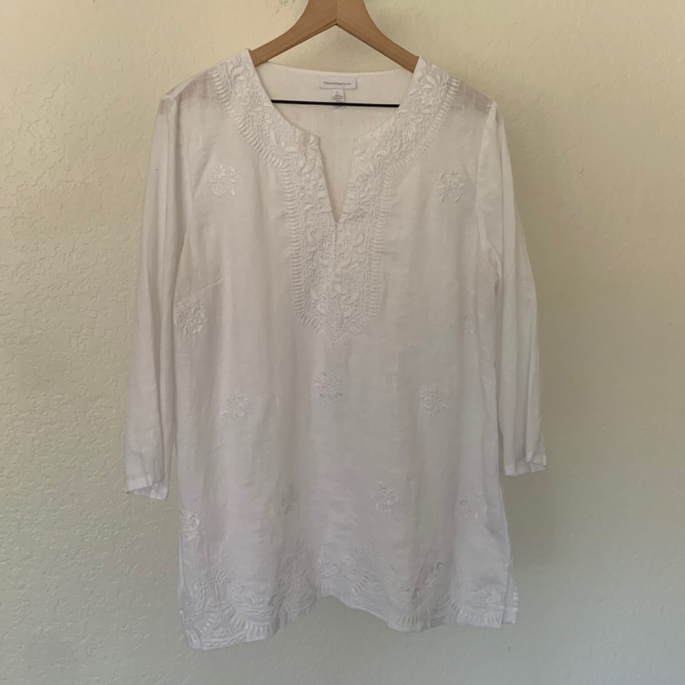 Charter club white linen blouse